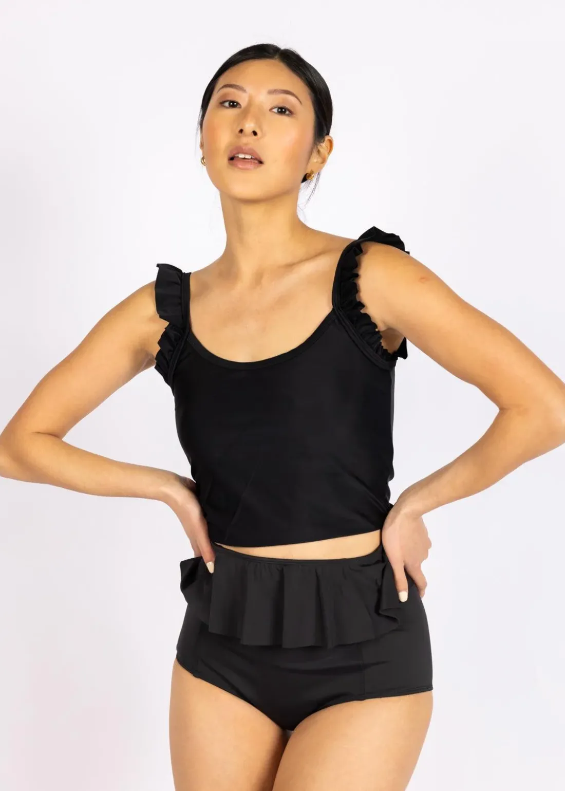 Kortni Jeane | Flutter Top Black Clearance