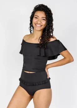 Kortni Jeane | Ruffled Around Top Black Clearance