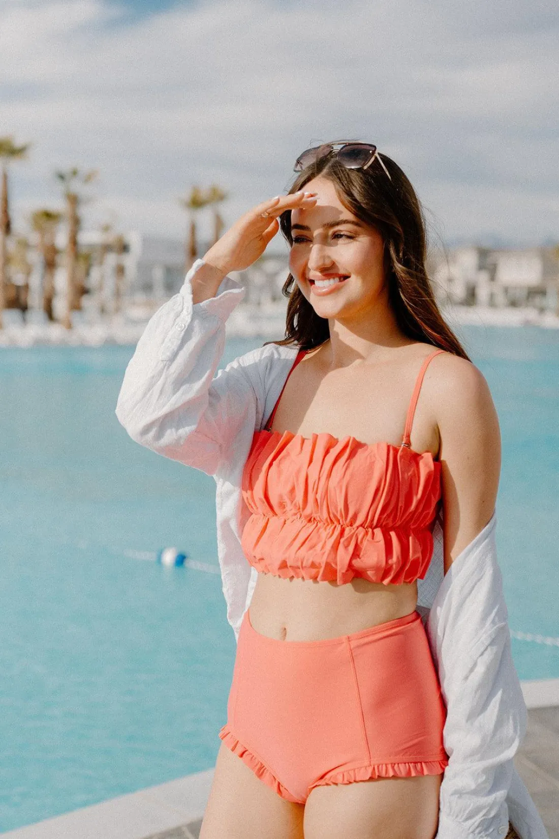 Kortni Jeane Deep Coral | Oversized Ruffle Top DeepCoral Fashion