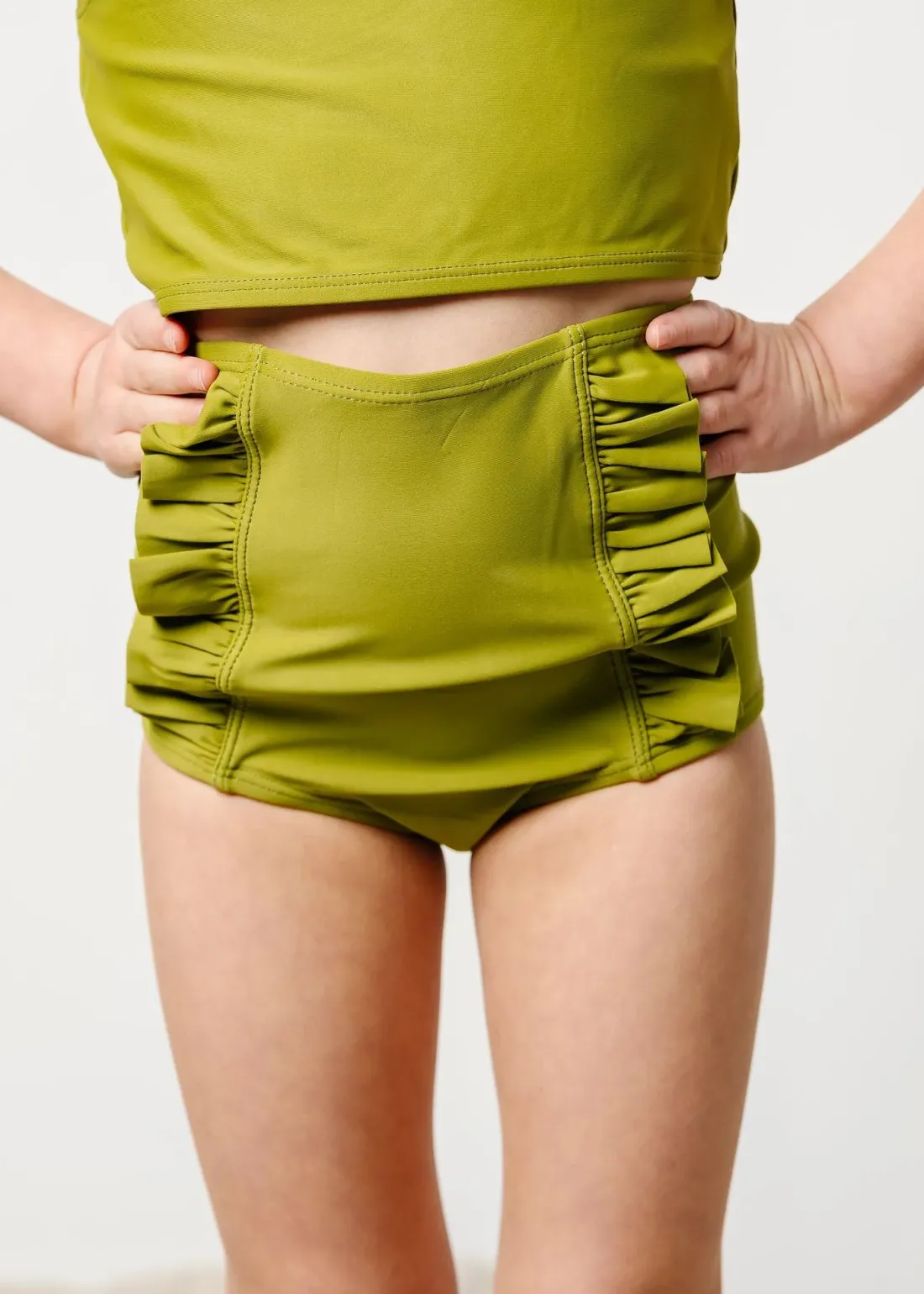 Kortni Jeane Olive Green | Mini Down in Front Ruffle Bottoms Olive_Green Sale