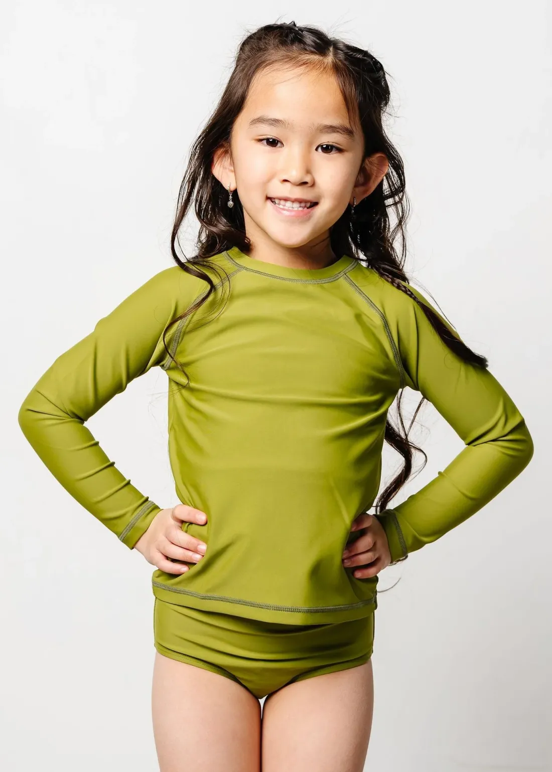 Kortni Jeane Olive Green | Mini Rashguard Top (Unisex) Olive_Green Discount