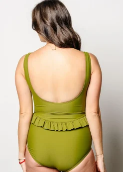 Kortni Jeane Olive Green | Skirted One-Piece Olive_Green Discount