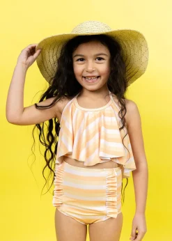 Kortni Jeane Peachy Stripe | Mini Down in Front Ruffle Bottoms PeachyStripe Clearance