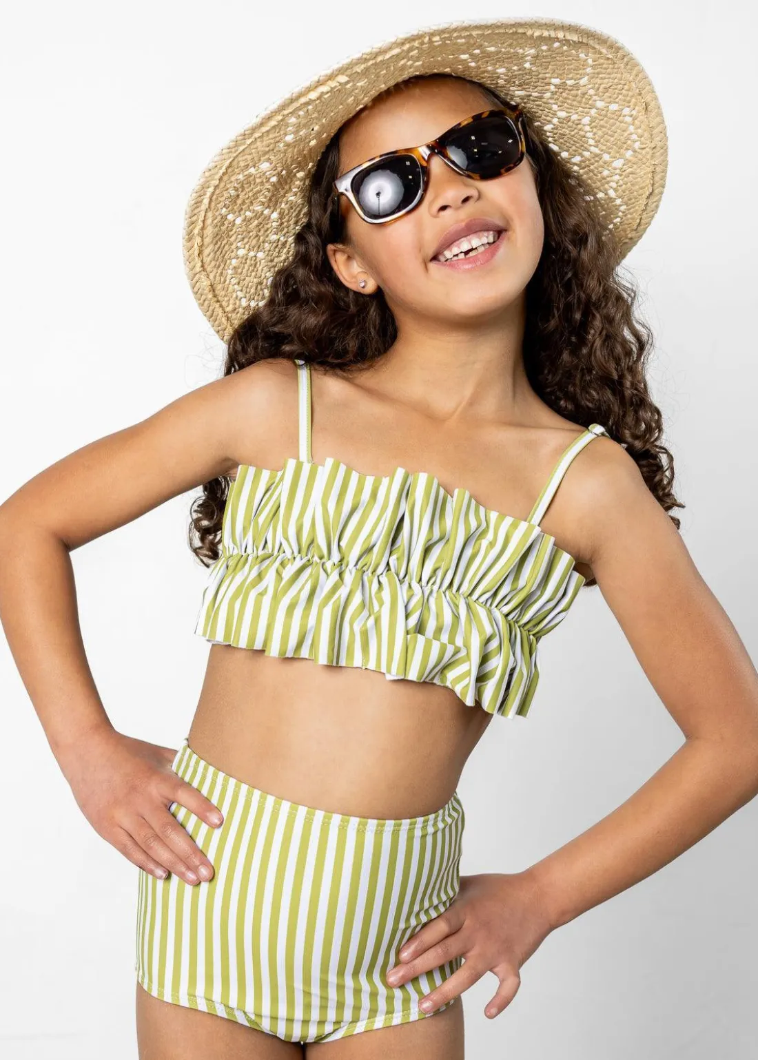 Kortni Jeane Pear Stripes | Mini Oversized Ruffle Top PearStripes Best