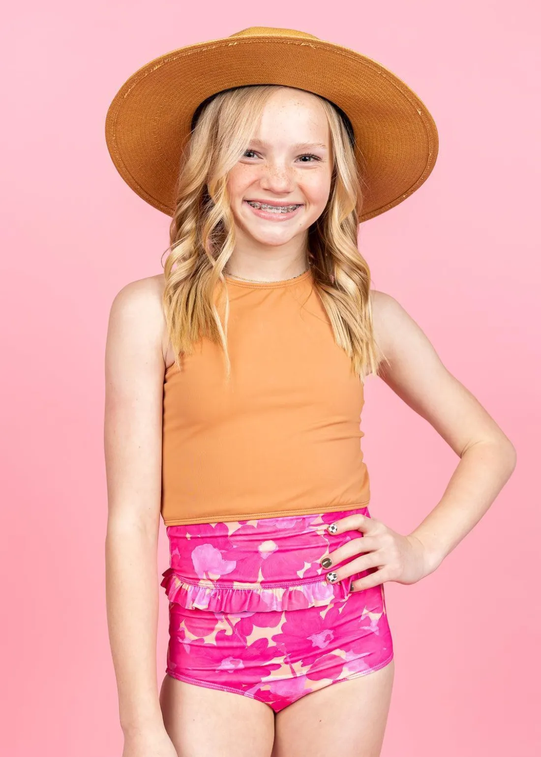 Kortni Jeane Pink Blooms | Youth Mid-Ruffle Bottoms PinkBlooms New