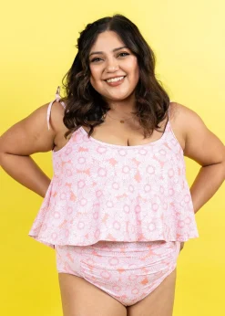 Kortni Jeane Pink Daisies | Ruched Bottoms 2.0 PinkDaisies Clearance