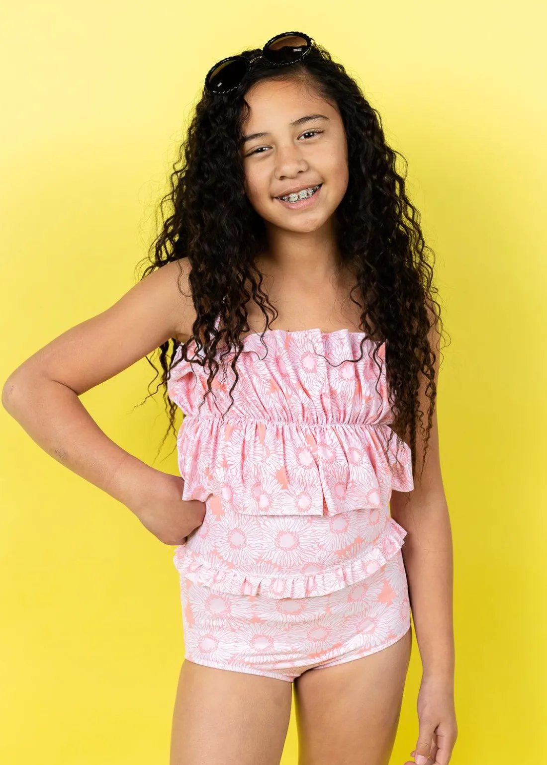 Kortni Jeane Pink Daisies | Youth Oversized Ruffle Top PinkDaisies Discount