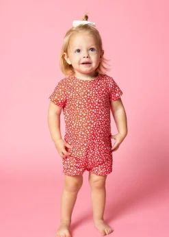 Kortni Jeane Red Ditsy Floral | Baby Shorties Rashguard (Unisex) RedDitsyFloral Hot