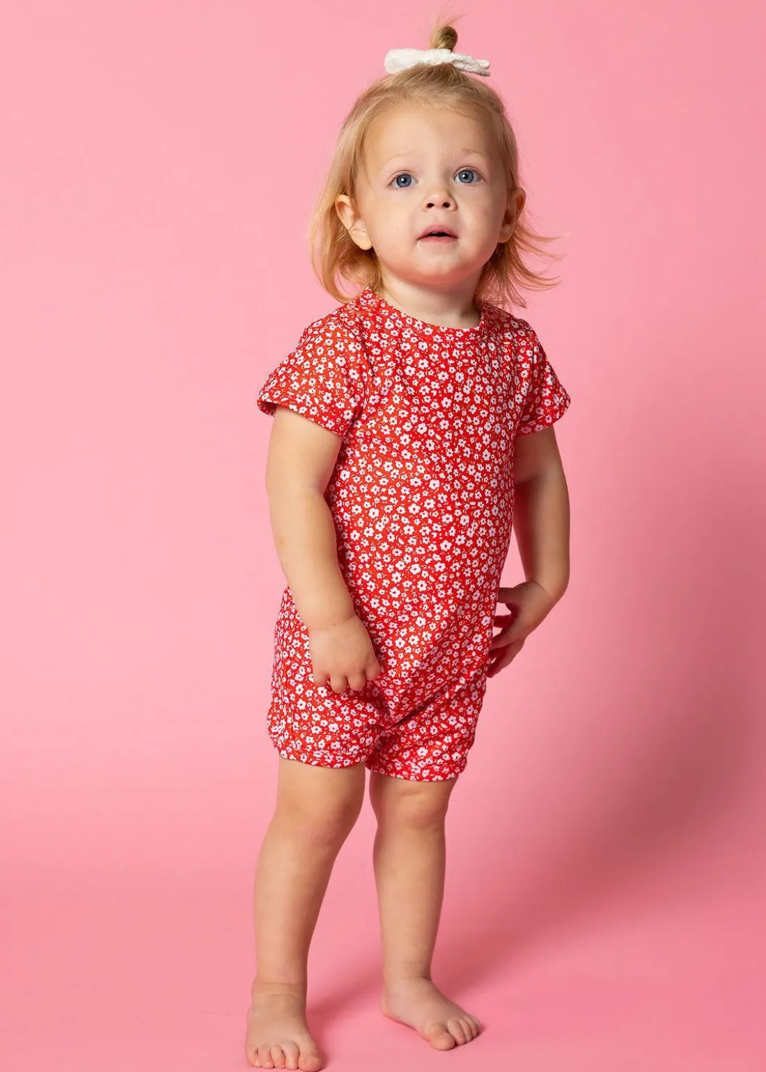 Kortni Jeane Red Ditsy Floral | Baby Shorties Rashguard (Unisex) RedDitsyFloral Hot
