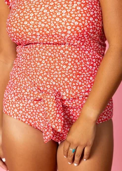 Kortni Jeane Red Ditsy Floral | Tie-Up-Front Bottoms RedDitsyFloral Sale