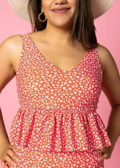 Kortni Jeane Red Ditsy Floral | V-Neck Top RedDitsyFloral Best