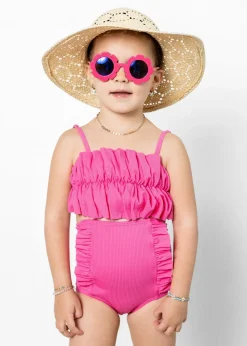 Kortni Jeane Ribbed Azalea Pink | Mini Down in Front Ruffle Bottoms RibbedAzaleaPink Discount