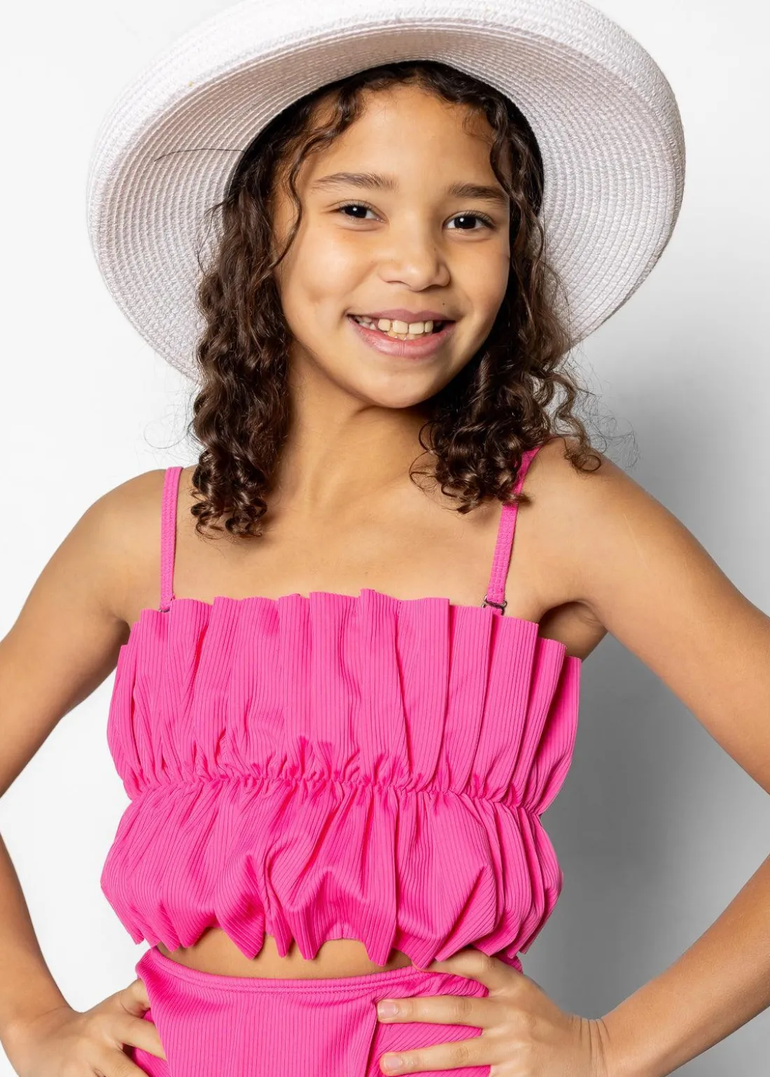 Kortni Jeane Ribbed Azalea Pink | Youth Oversized Ruffle Top RibbedAzaleaPink Clearance