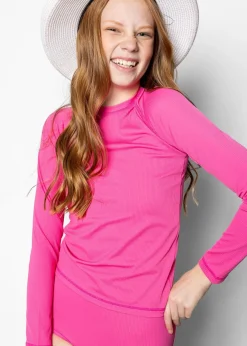 Kortni Jeane Ribbed Azalea Pink | Youth Rashguard Top (Unisex) RibbedAzaleaPink Outlet