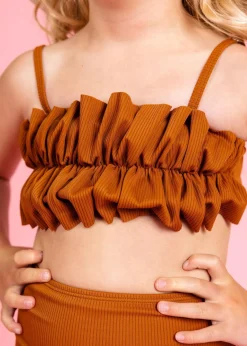 Kortni Jeane Ribbed Caramel | Mini Oversized Ruffle Top RibbedCaramel Fashion