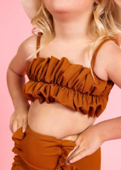 Kortni Jeane Ribbed Caramel | Mini Oversized Ruffle Top RibbedCaramel Fashion