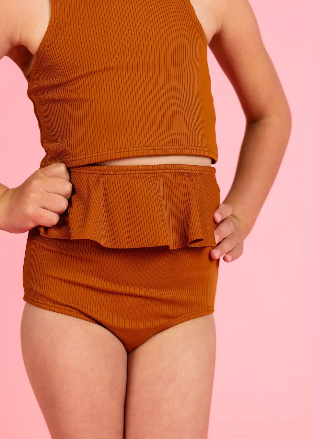 Kortni Jeane Ribbed Caramel | Mini Peplum Bottoms RibbedCaramel Online
