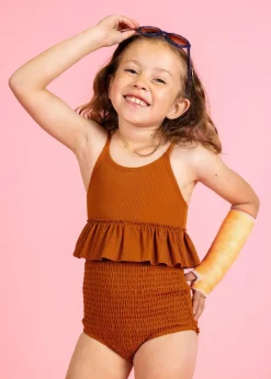 Kortni Jeane Ribbed Caramel | Mini Peplum Top RibbedCaramel Online