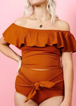 Kortni Jeane Ribbed Caramel | Tie-Up-Front Bottoms RibbedCaramel Fashion