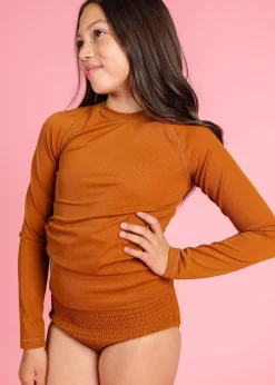 Kortni Jeane Ribbed Caramel | Youth Rashguard Top (Unisex) RibbedCaramel Best