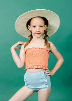 Kortni Jeane Ribbed Dusty Light Blue | Mini Down in Front Ruffle Bottoms RibbedDustyLightBlue Clearance