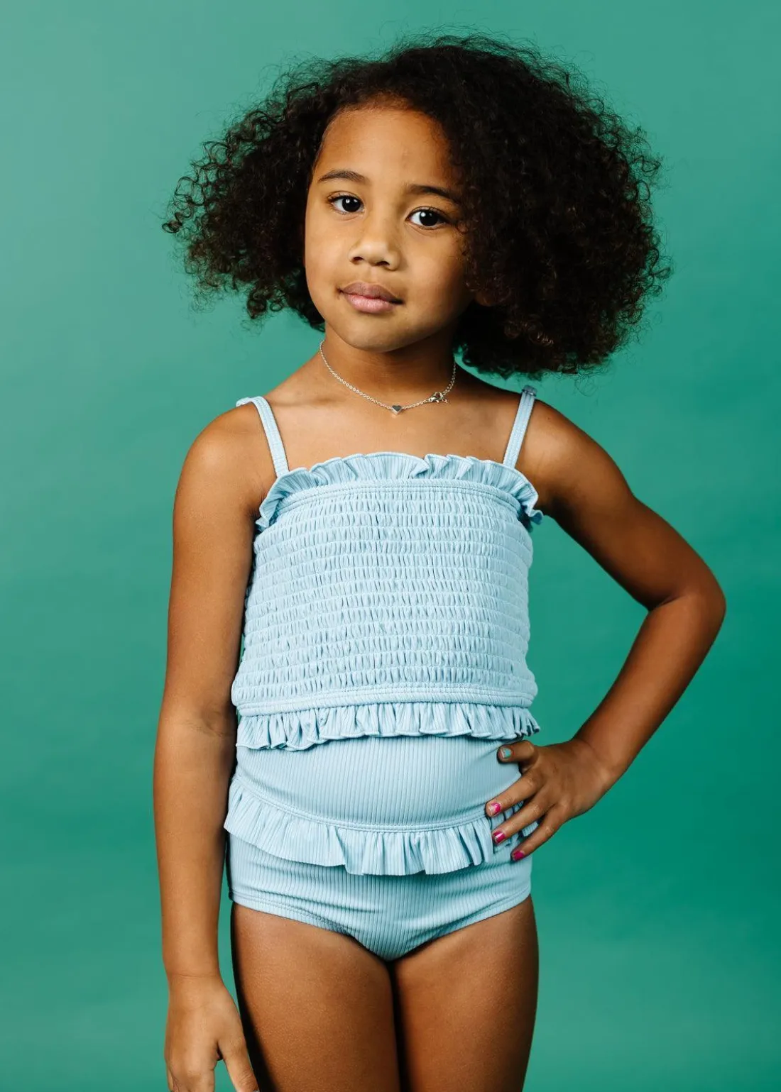 Kortni Jeane Ribbed Dusty Light Blue | Mini Mid-Ruffle Bottoms RibbedDustyLightBlue Sale