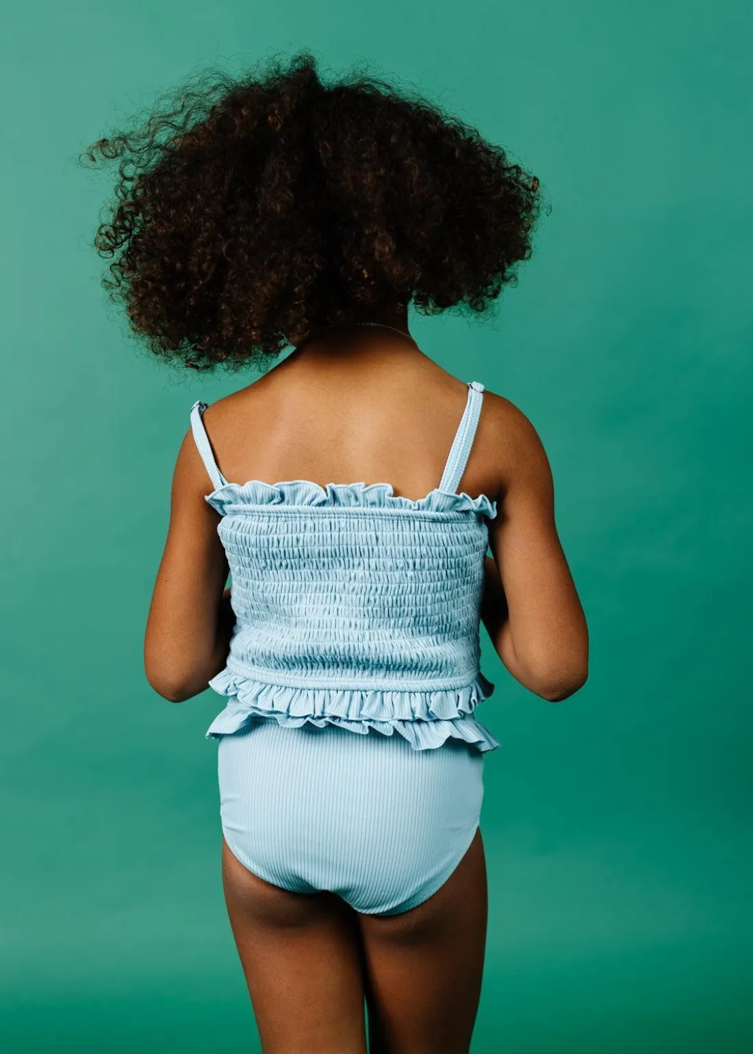 Kortni Jeane Ribbed Dusty Light Blue | Mini Mid-Ruffle Bottoms RibbedDustyLightBlue Sale