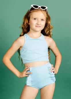 Kortni Jeane Ribbed Fresh Blue | Mini Down in Front Ruffle Bottoms RibbedFreshBlue Clearance