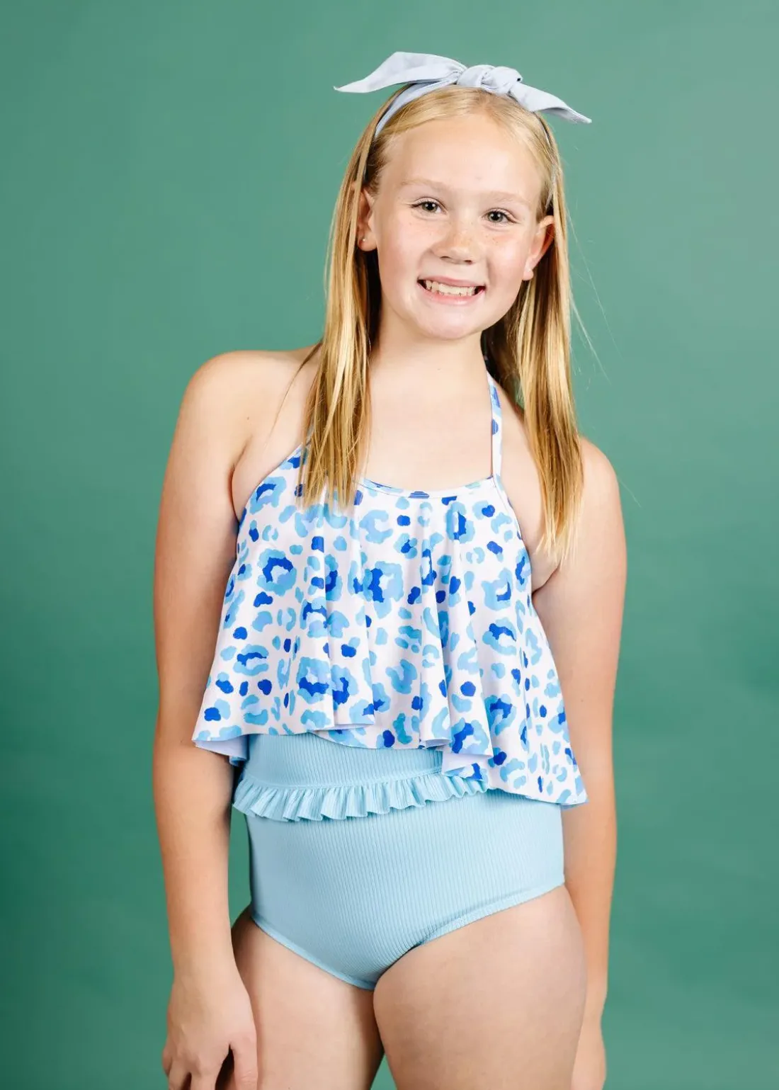Kortni Jeane Ribbed Fresh Blue | Youth Mid-Ruffle Bottoms RibbedFreshBlue New