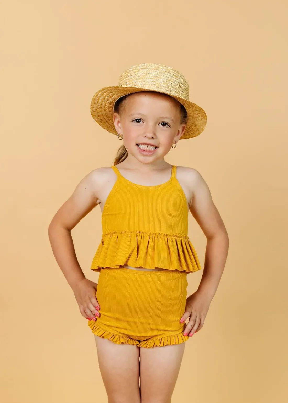 Kortni Jeane Ribbed Golden | Mini Peplum Top RibbedGolden Fashion