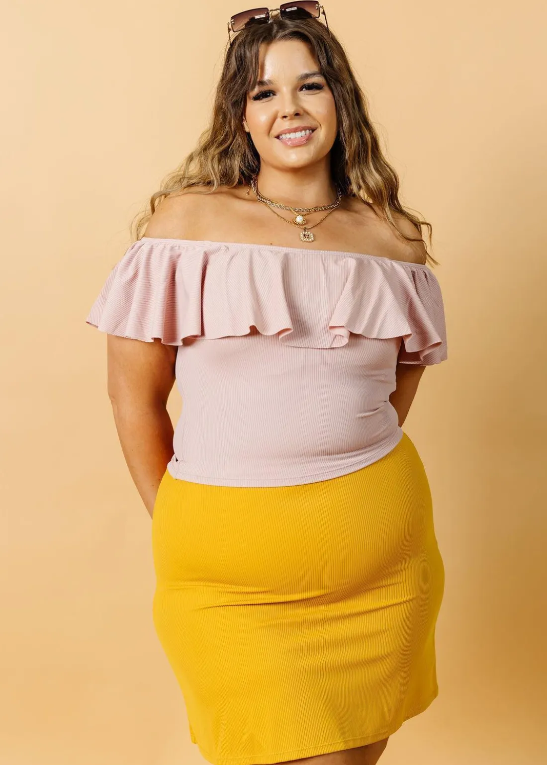 Kortni Jeane Ribbed Light Mauve | Ruffled Around Top RibbedLightMauve Best