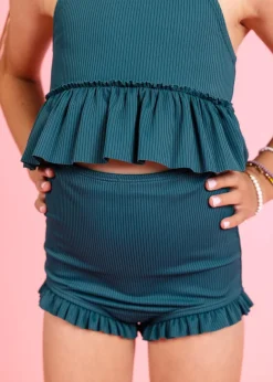 Kortni Jeane Ribbed Midnight Teal | Mini All Ruffled Up Bottoms RibbedMidnightTeal Clearance