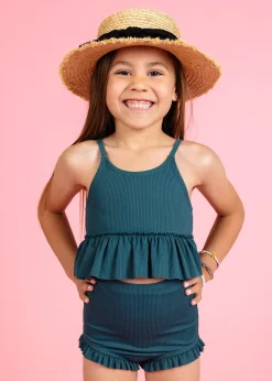 Kortni Jeane Ribbed Midnight Teal | Mini All Ruffled Up Bottoms RibbedMidnightTeal Clearance