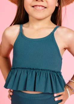 Kortni Jeane Ribbed Midnight Teal | Mini Peplum Top RibbedMidnightTeal Best