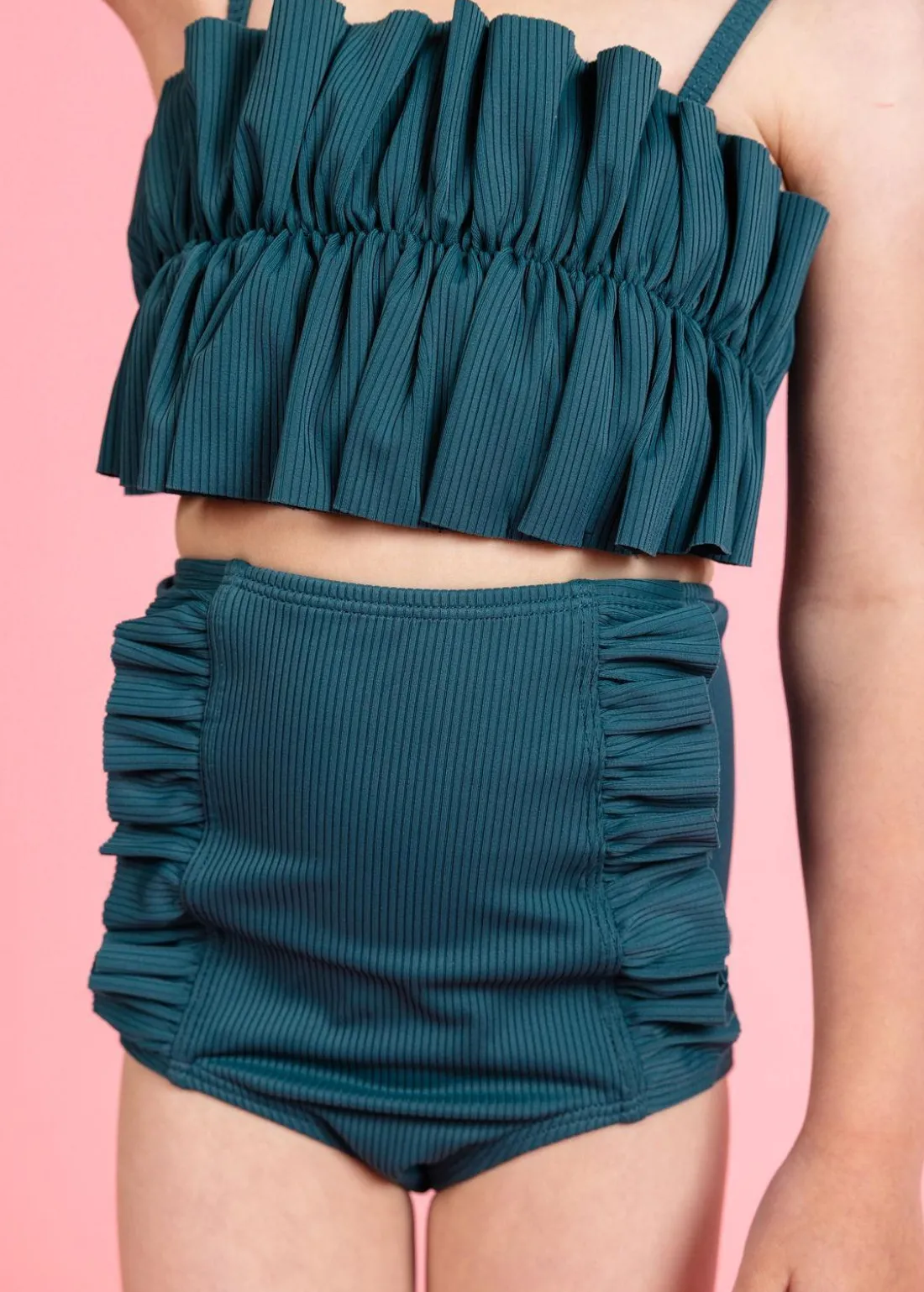 Kortni Jeane Ribbed Midnight Teal | Mini Down in Front Ruffle Bottoms RibbedMidnightTeal Discount