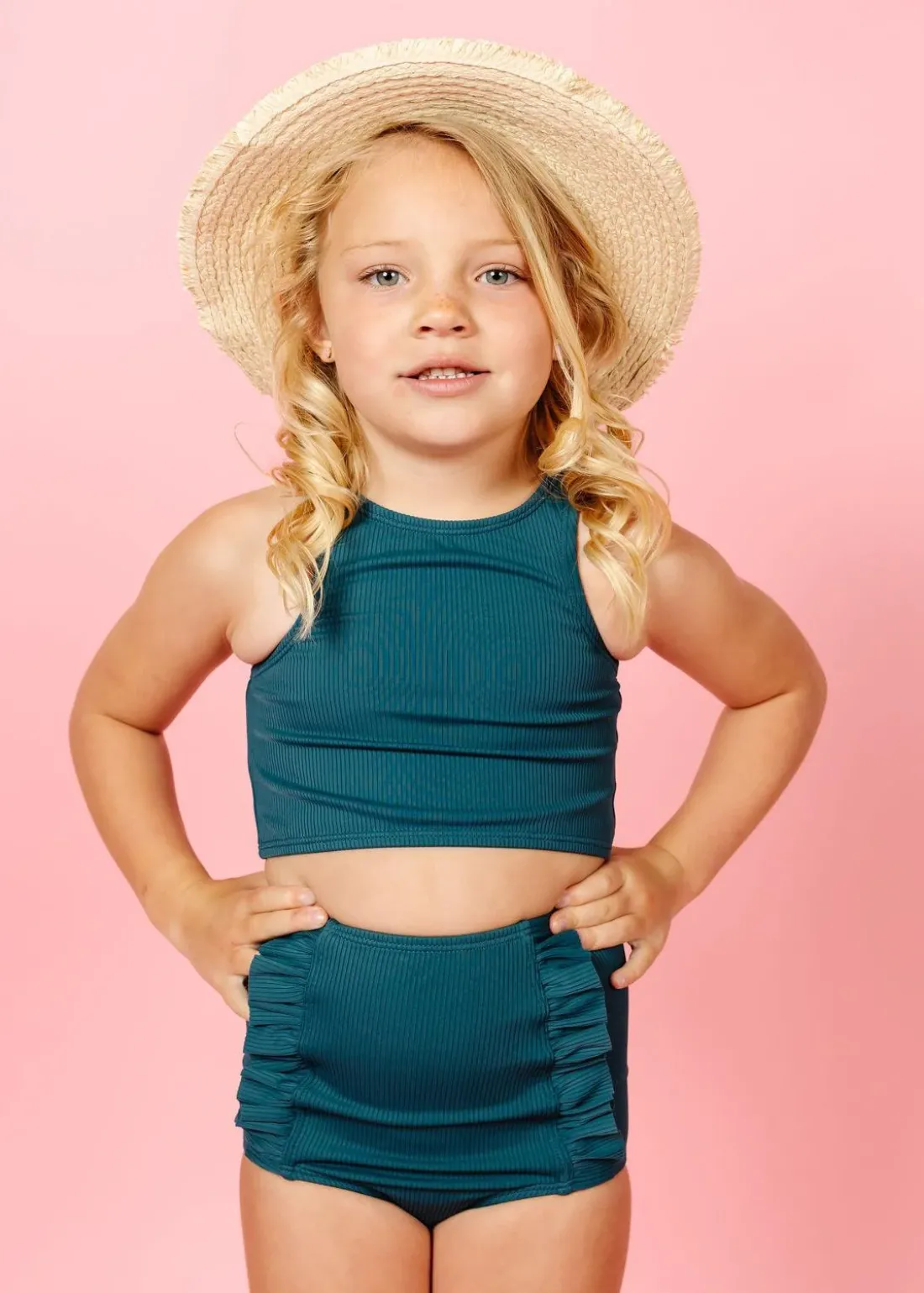 Kortni Jeane Ribbed Midnight Teal | Mini Racer Back Top RibbedMidnightTeal Clearance