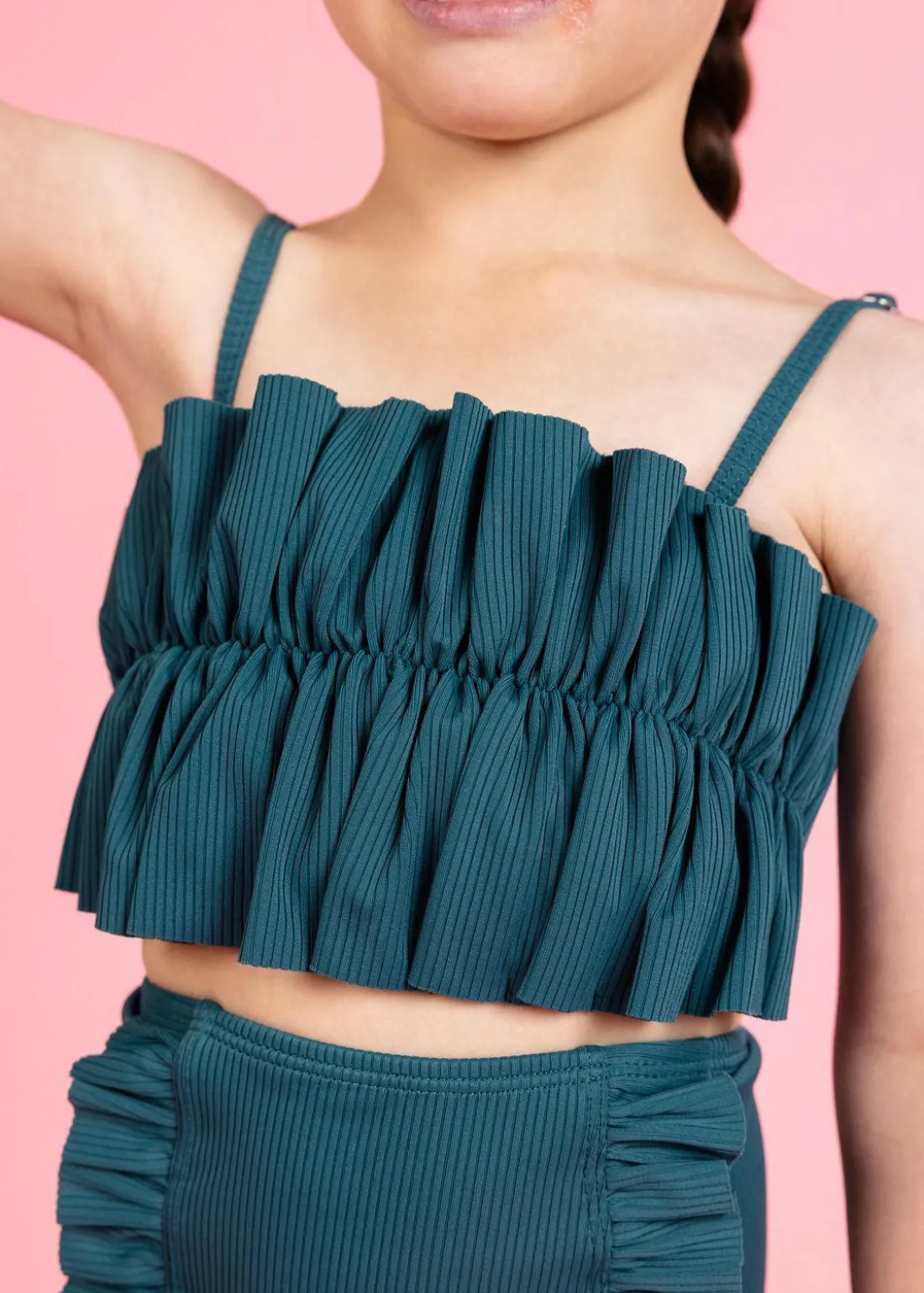 Kortni Jeane Ribbed Midnight Teal | Mini Oversized Ruffle Top RibbedMidnightTeal Hot