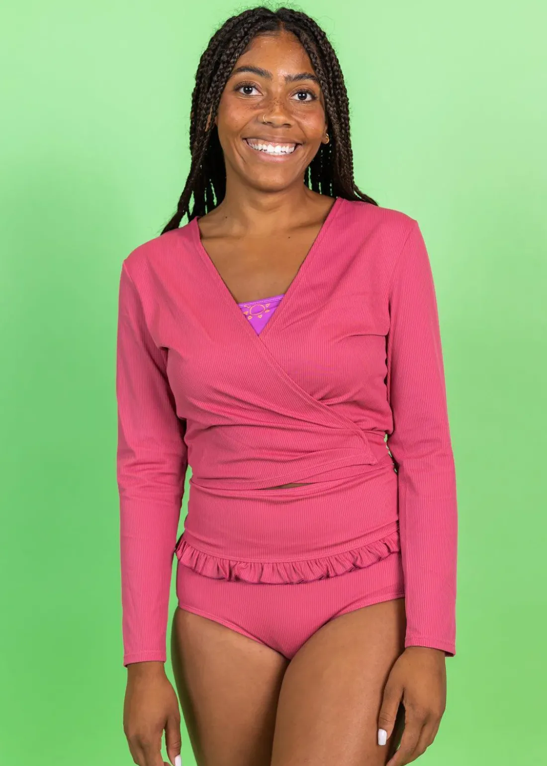 Kortni Jeane Ribbed Roseate | Mid-Ruffle Bottoms RibbedRoseate Online