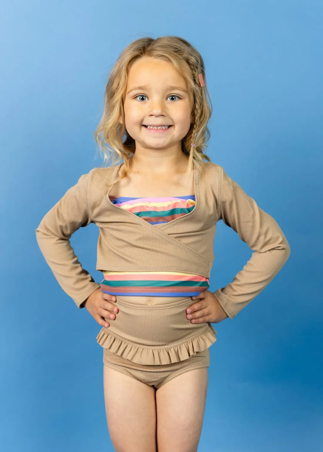 Kortni Jeane Ribbed Sand Brown | Mini Mid-Ruffle Bottoms RibbedSandBrown Best