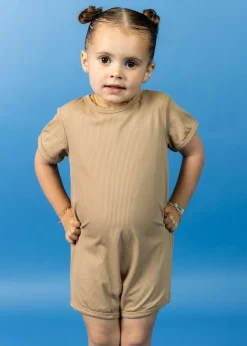 Kortni Jeane Ribbed Sand Brown | Mini Shorties Rashguard (Unisex) RibbedSandBrown Outlet