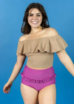 Kortni Jeane Ribbed Sand Brown | Ruffled Around Top RibbedSandBrown Sale