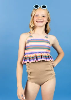 Kortni Jeane Ribbed Sand Brown | Youth Down in Front Ruffle Bottoms RibbedSandBrown Clearance