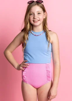 Kortni Jeane Ribbed Sweet Pink | Youth Down in Front Ruffle Bottoms RibbedSweetPink Fashion