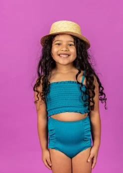 Kortni Jeane Ribbed Tide Pool Blue | Mini Down in Front Ruffle Bottoms RibbedTidePoolBlue Discount