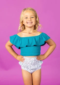 Kortni Jeane Ribbed Tide Pool Blue | Mini Ruffled Around Top RibbedTidePoolBlue Sale
