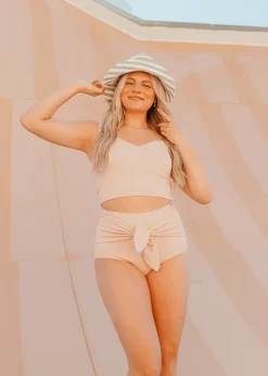 Kortni Jeane Ribbed Whipped Peach | Tie-Up-Front Bottoms RibbedWhippedPeach Outlet