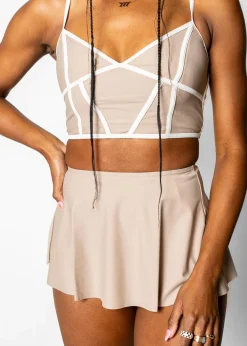 Kortni Jeane | Lined Up Top Taupe Discount