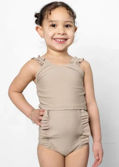 Kortni Jeane | Mini Down in Front Ruffle Bottoms Taupe Outlet