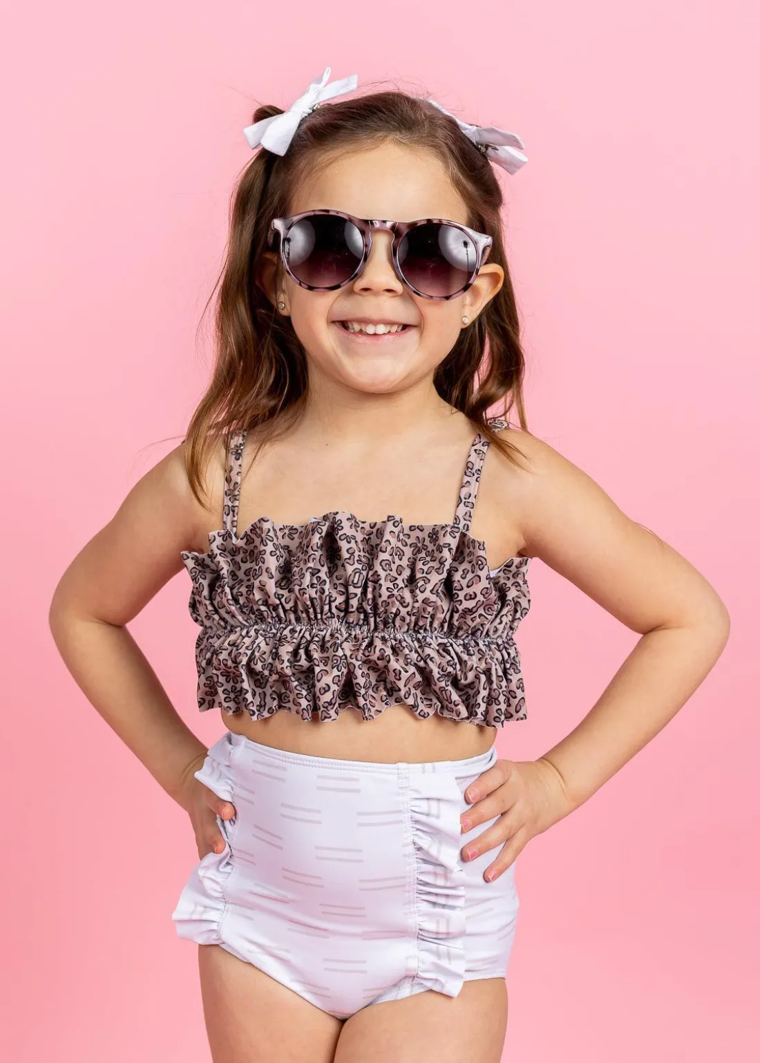 Kortni Jeane Taupe Dashes | Mini Down in Front Ruffle Bottoms TaupeDashes Clearance
