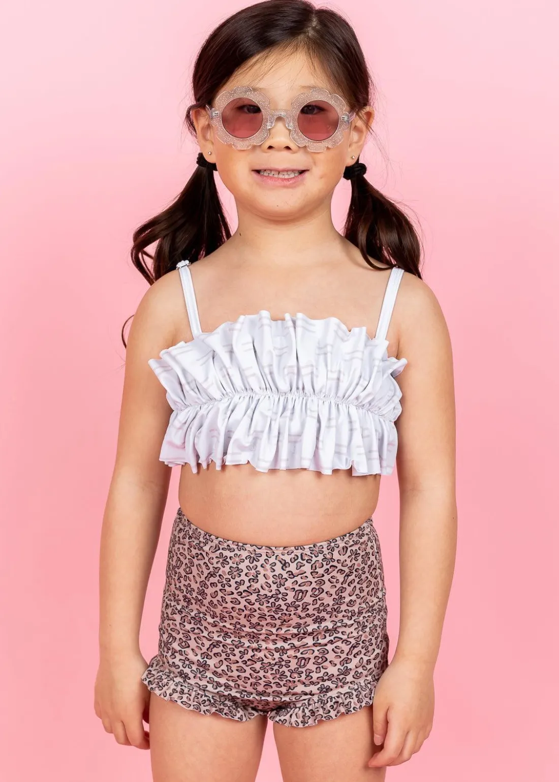 Kortni Jeane Taupe Dashes | Mini Oversized Ruffle Top TaupeDashes Outlet